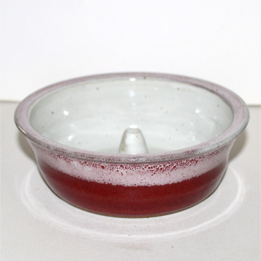 Alewine Pottery TN US Apple Baker red pink ivory 2011 stoneware ceramic handmade